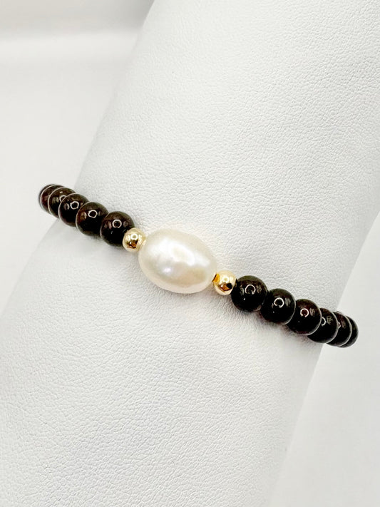 Handmade Garnet and Pearl Bracelet – Gold-Filled