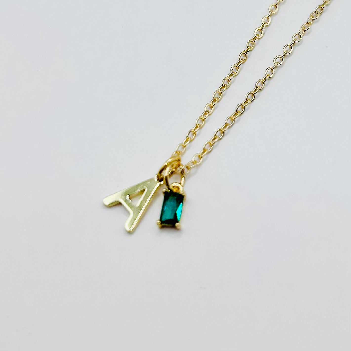 Dainty Initial Birthstone Necklace - Gold