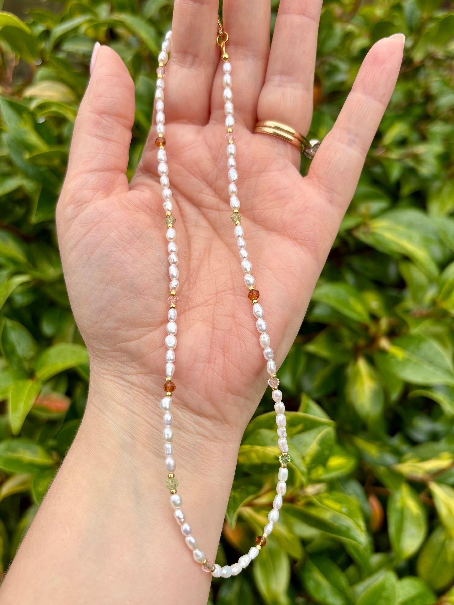 Dainty Freshwater Pearl & Crystal Beaded Necklace - Gold Filled or Plated