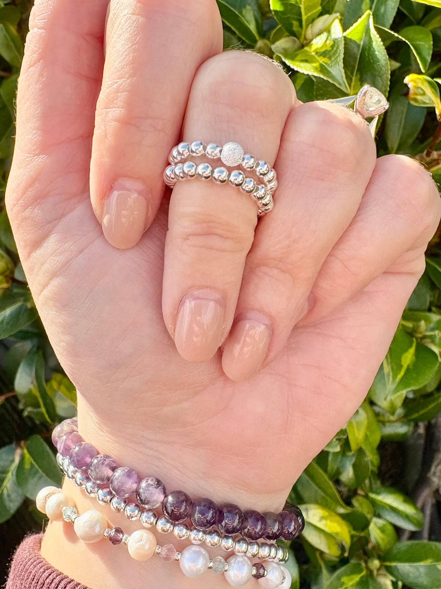 Luxe 925 Sterling Silver or Gold-Filled Sparkle Beaded Stretch Ring - Perfect For Stacking