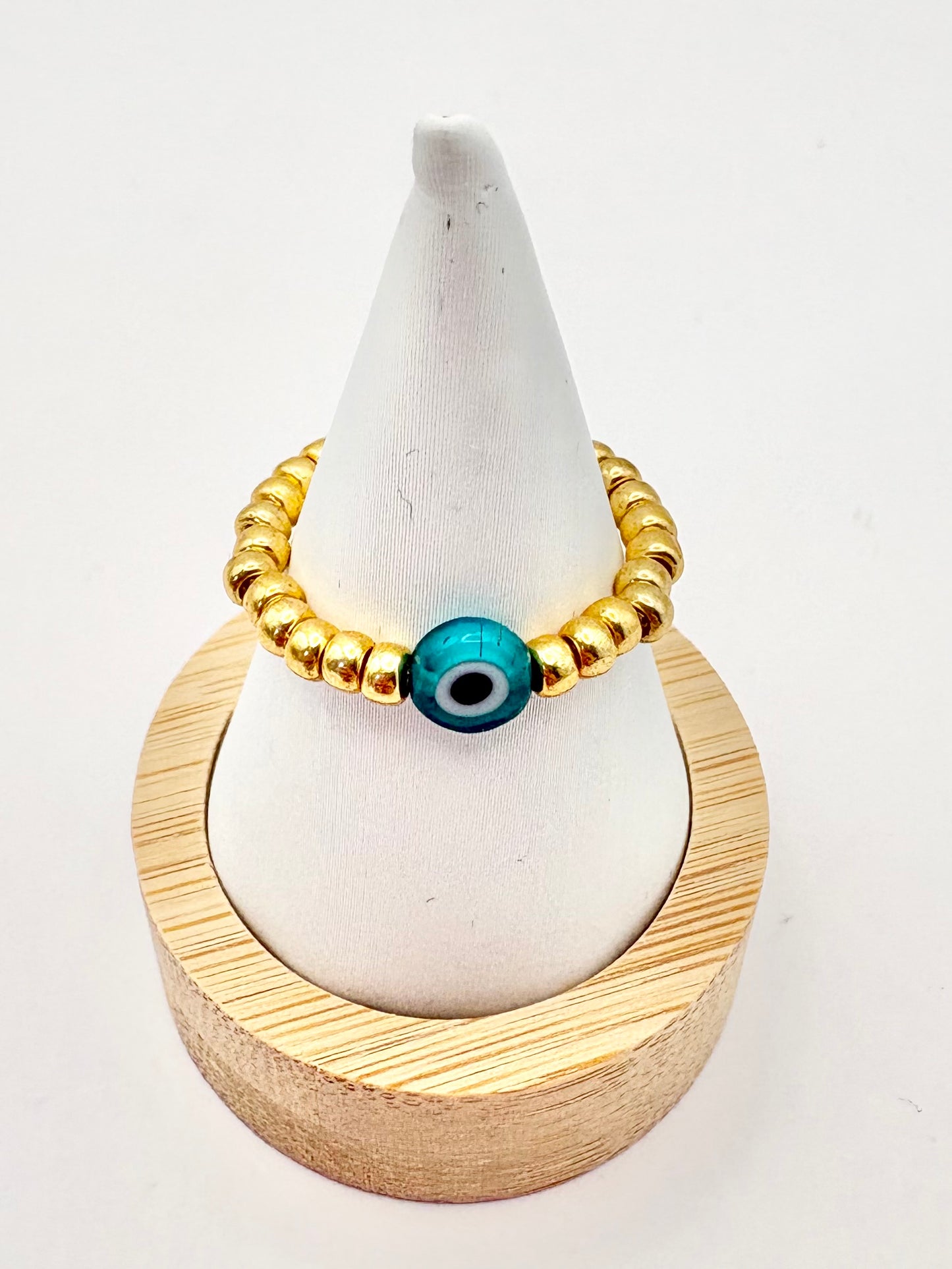 Evil Eye Seed Bead Ring - Gold or Silver
