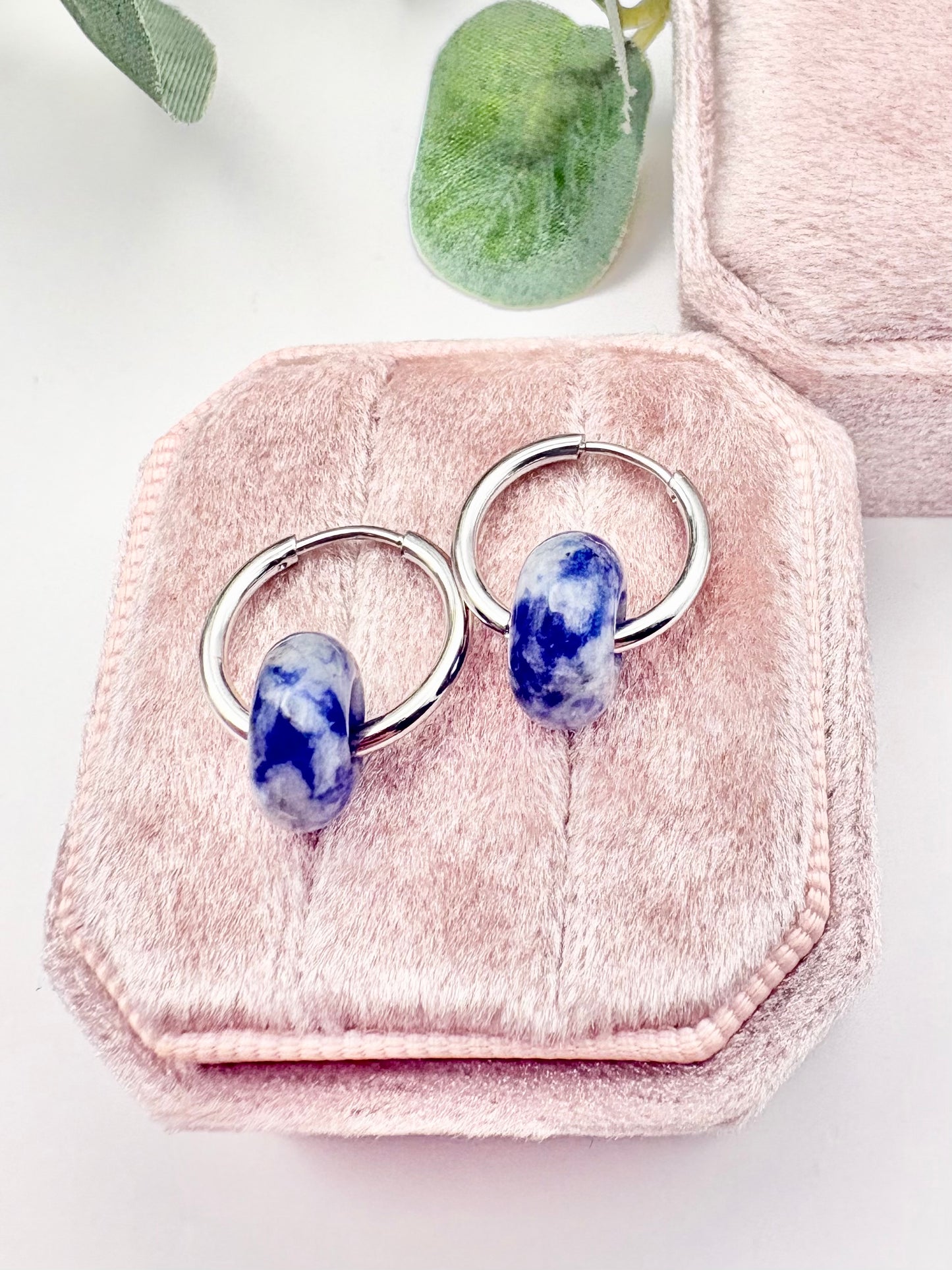 Sodalite Huggie Hoop Earrings - Stainless Steel