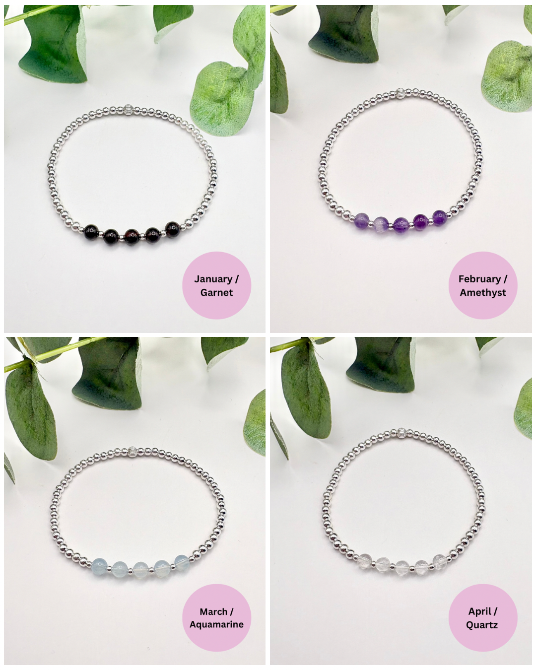 Birthstone Beaded Bracelet - Sterling Silver or Gold-Filled