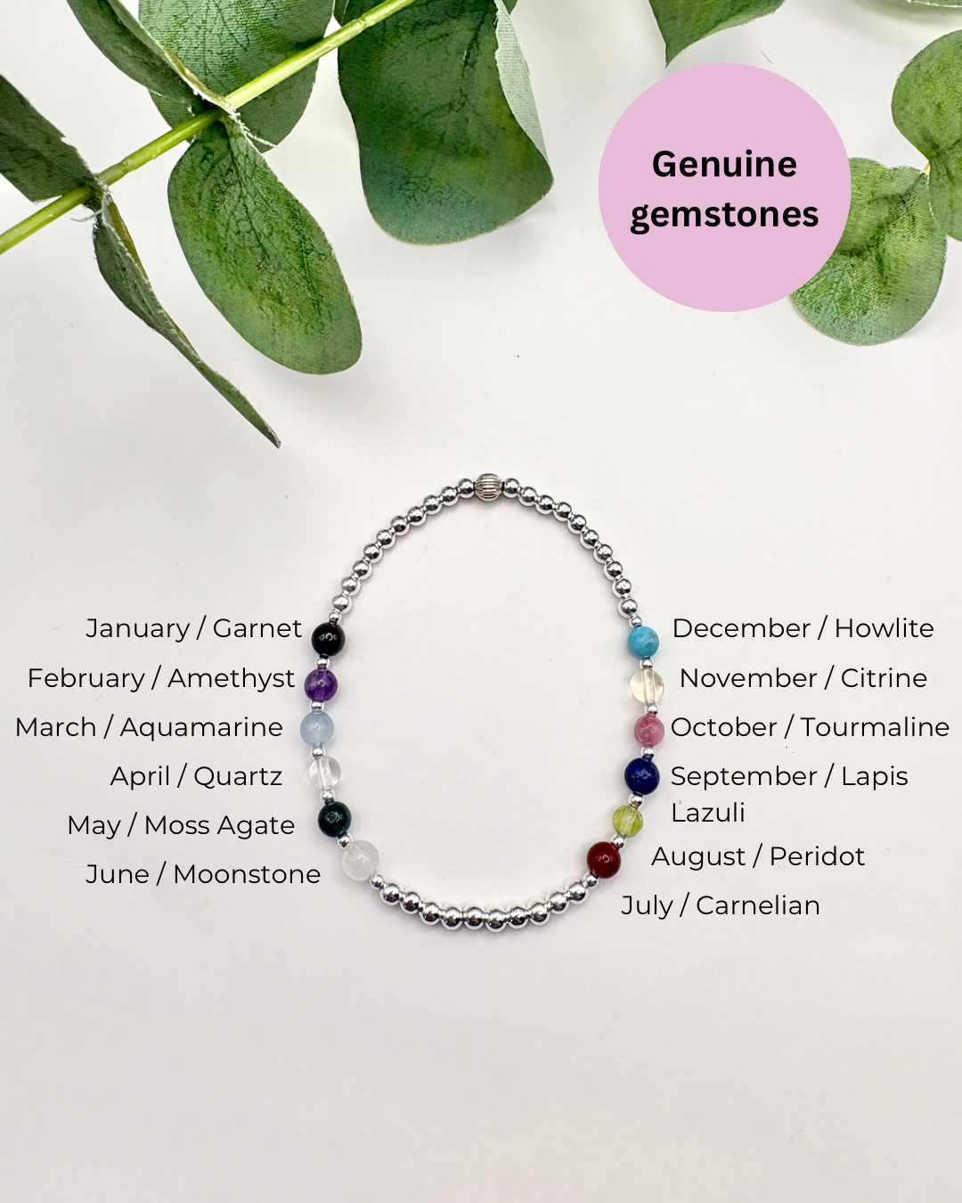 Family Birthstone Beaded Bracelet - Sterling Silver or Gold-Filled