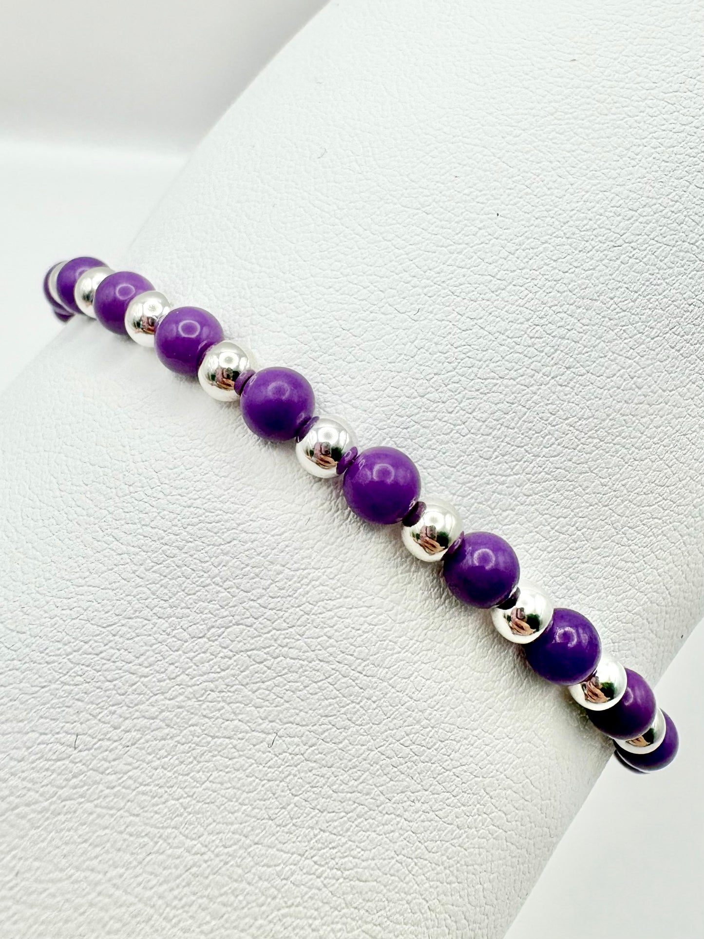 Purple Phosphosiderite and Sterling Silver Beaded Bracelet