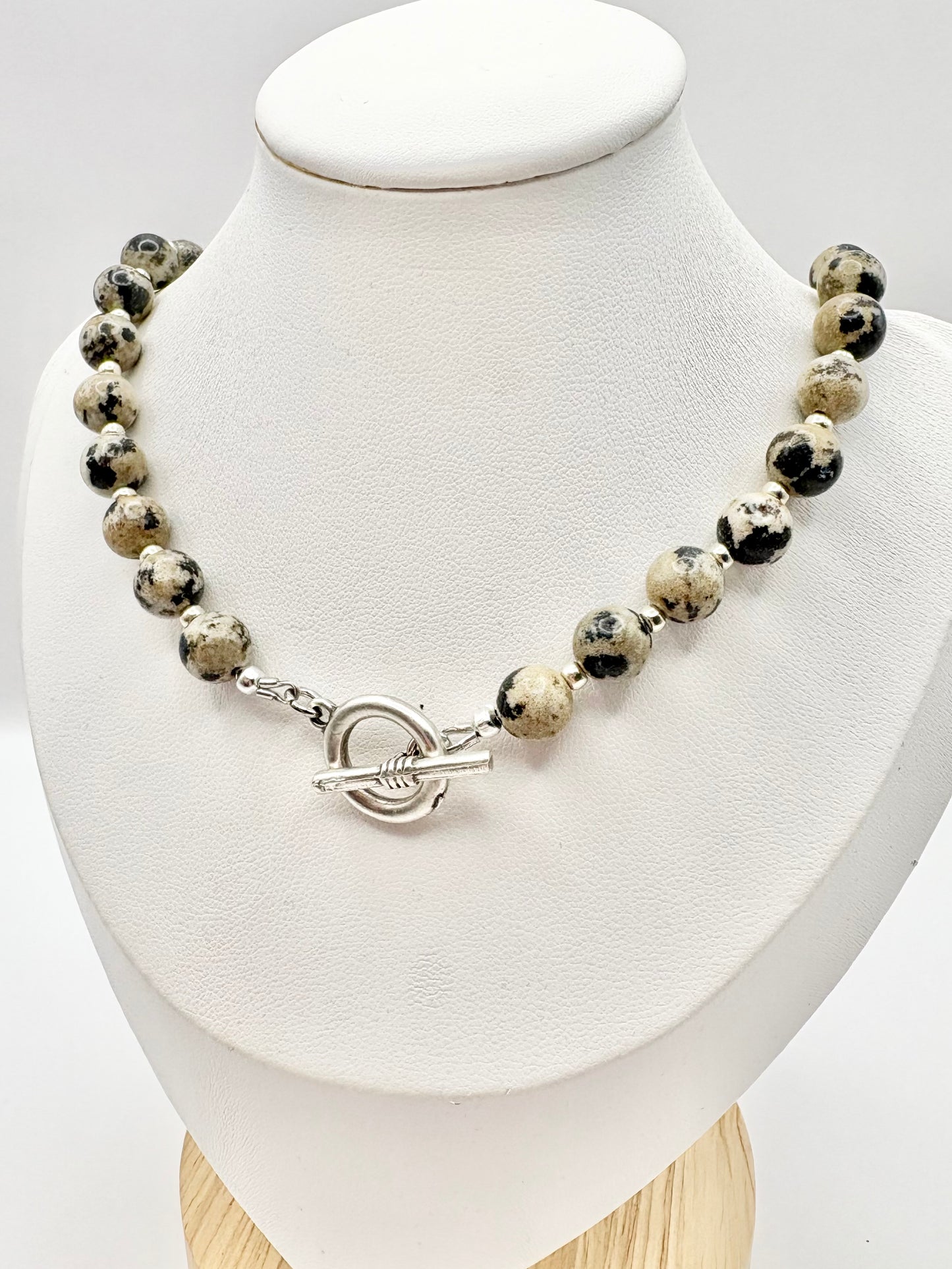 Handmade Dalmatian Jasper Toggle Clasp Necklace - Silver Plated SALE