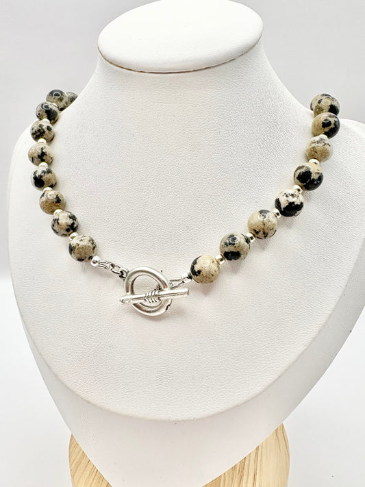 Handmade Dalmatian Jasper Toggle Clasp Necklace - Silver Plated SALE