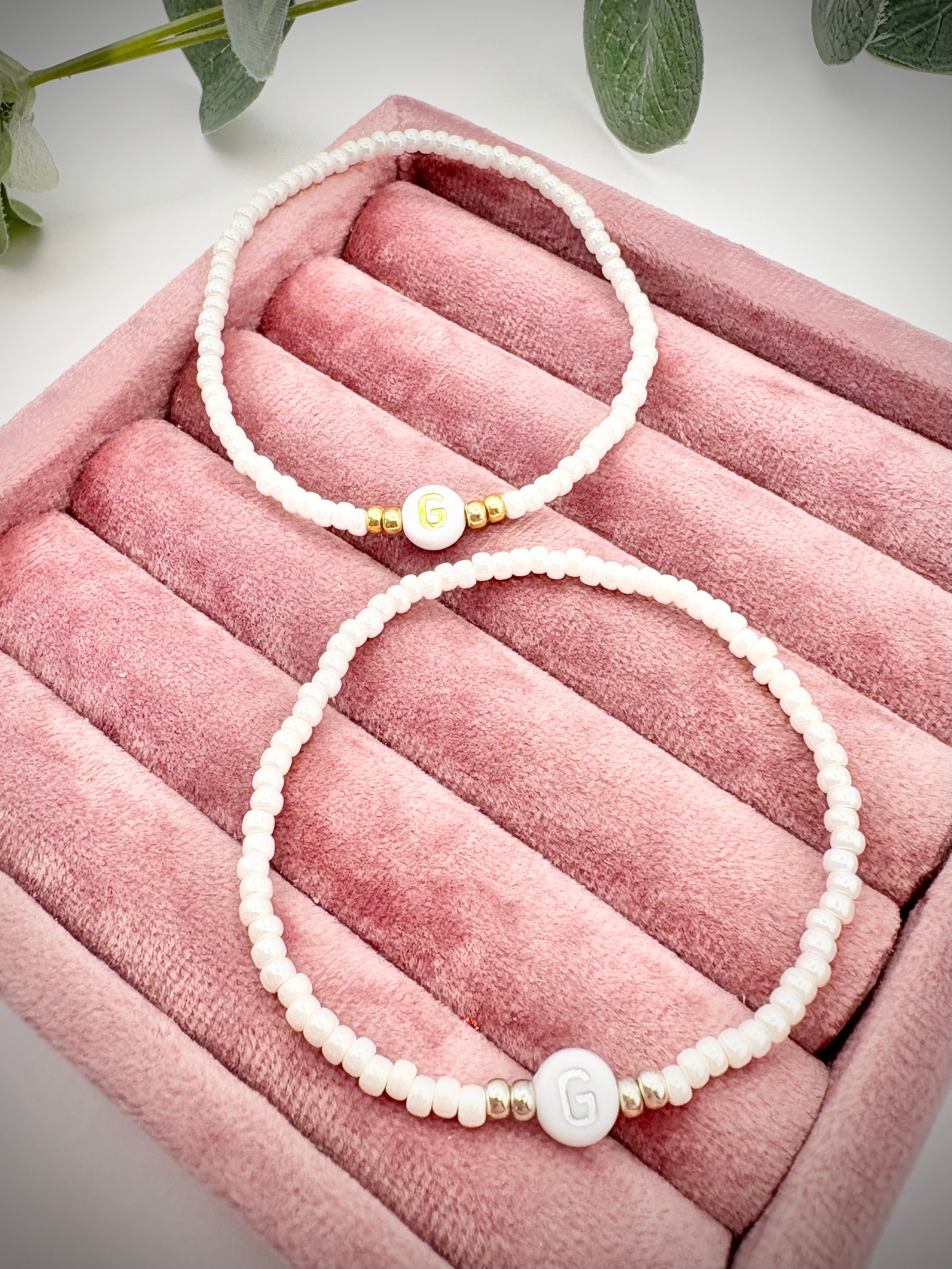 Pearl Seed Bead Initial Bracelet - Gold or Silver