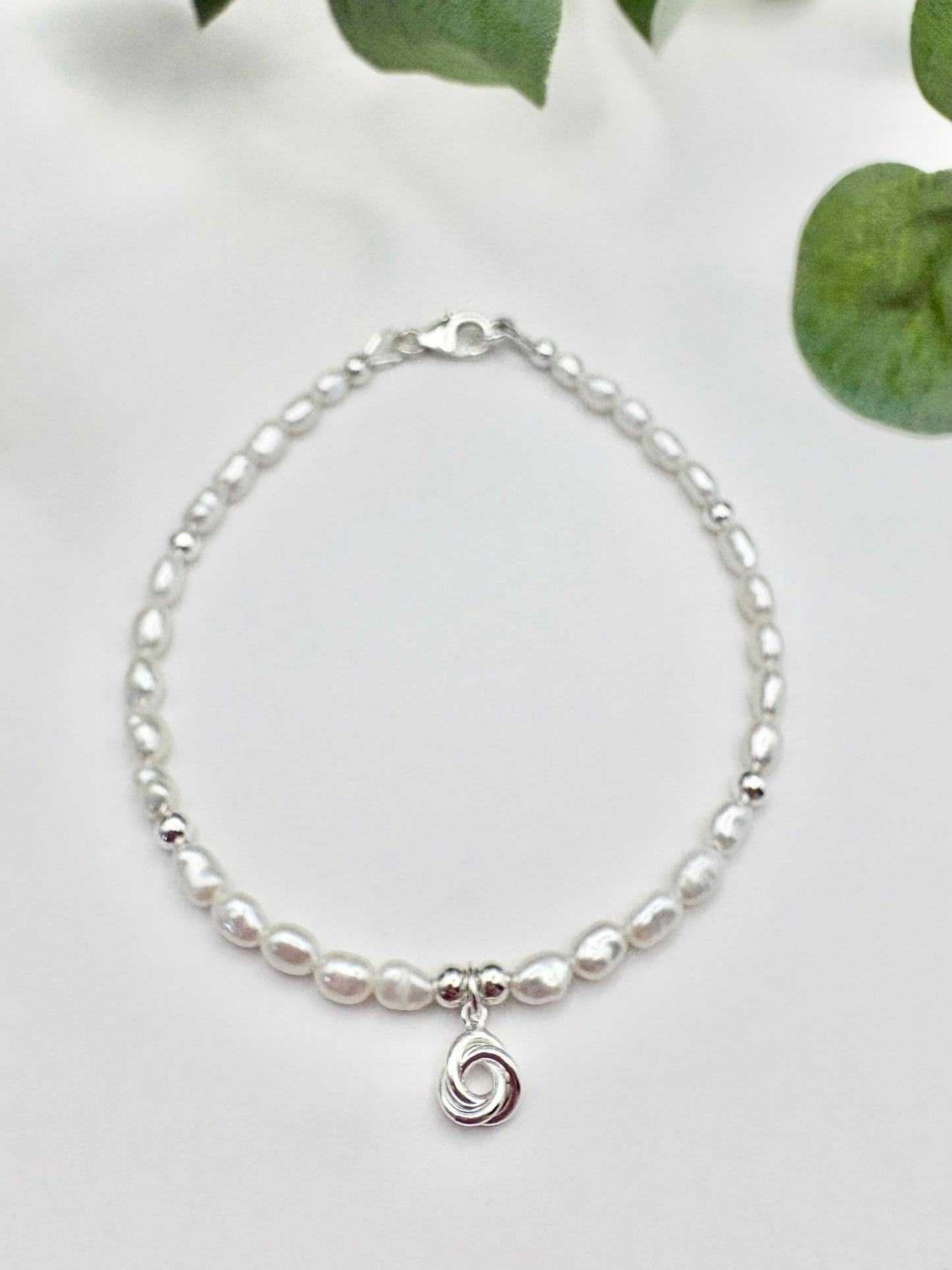 Freshwater Pearl Bracelet with Knot Charm - Sterling Silver