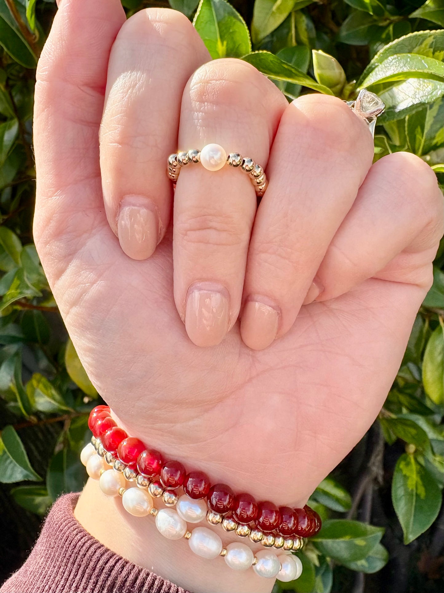 Luxe 925 Sterling Silver or Gold-Filled Freshwater Pearl Beaded Stretch Ring - Perfect For Stacking