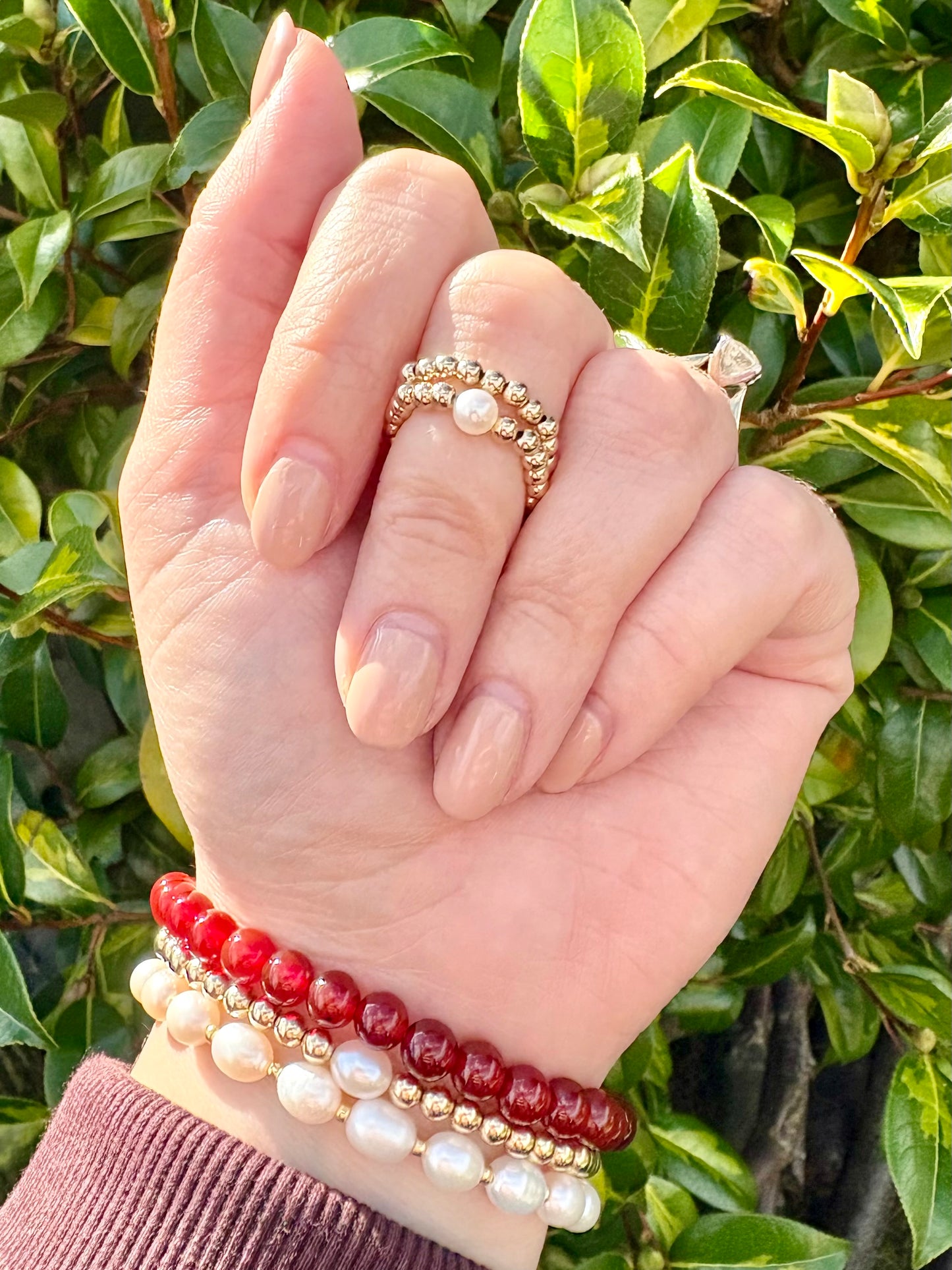 Luxe 925 Sterling Silver or Gold-Filled Freshwater Pearl Beaded Stretch Ring - Perfect For Stacking