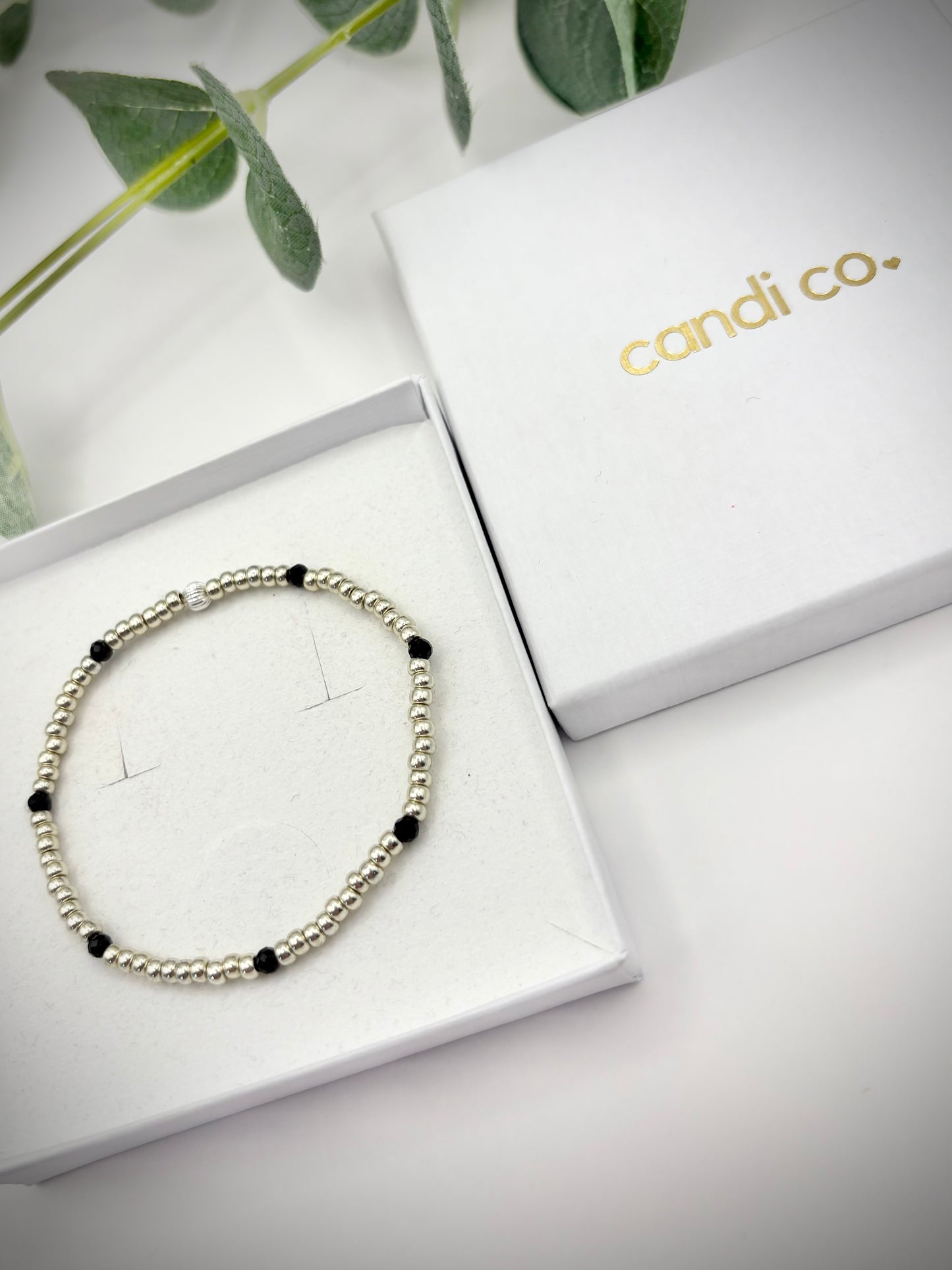 Seed Bead and Black Tourmaline Gemstone Bracelet - Gold or Silver