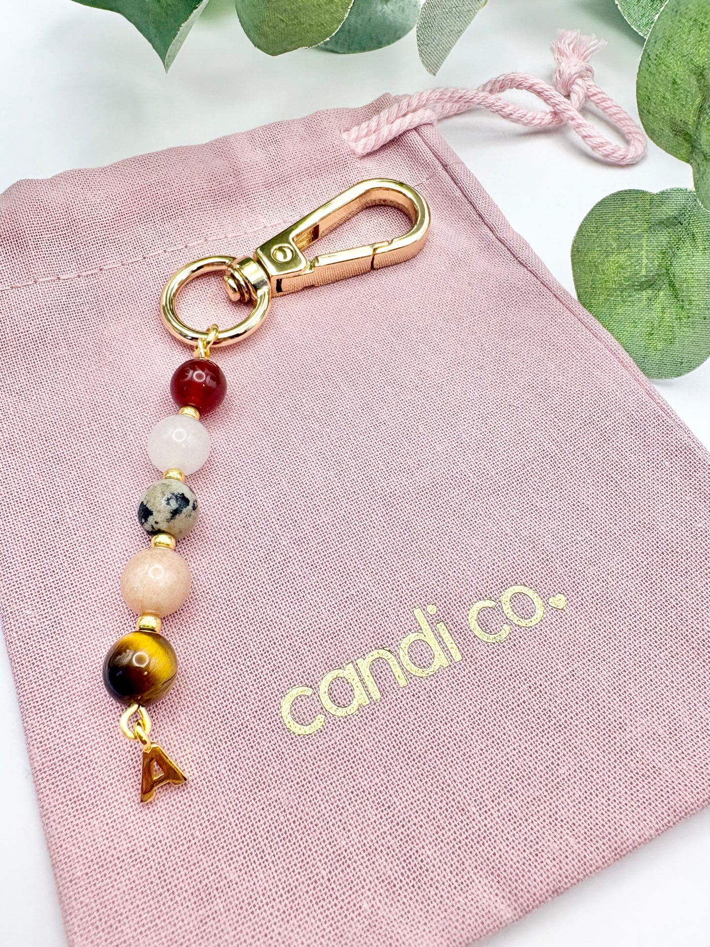 Personalised Gemstone Bag Charm With Initial