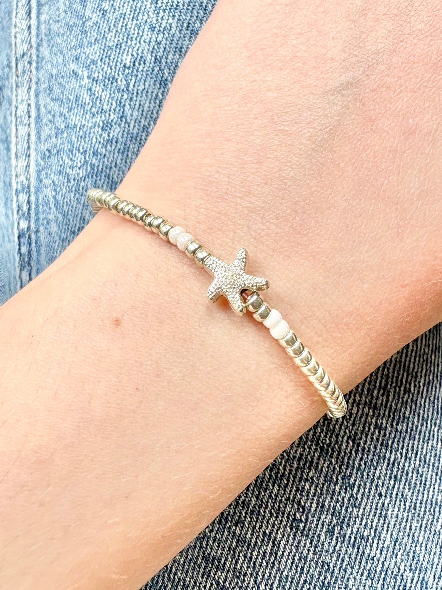 Beachy Starfish Seed Bead Bracelet - Gold or Silver
