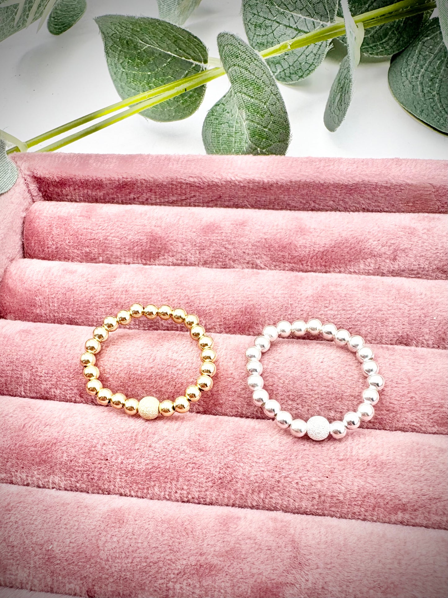 Luxe 925 Sterling Silver or Gold-Filled Sparkle Beaded Stretch Ring - Perfect For Stacking