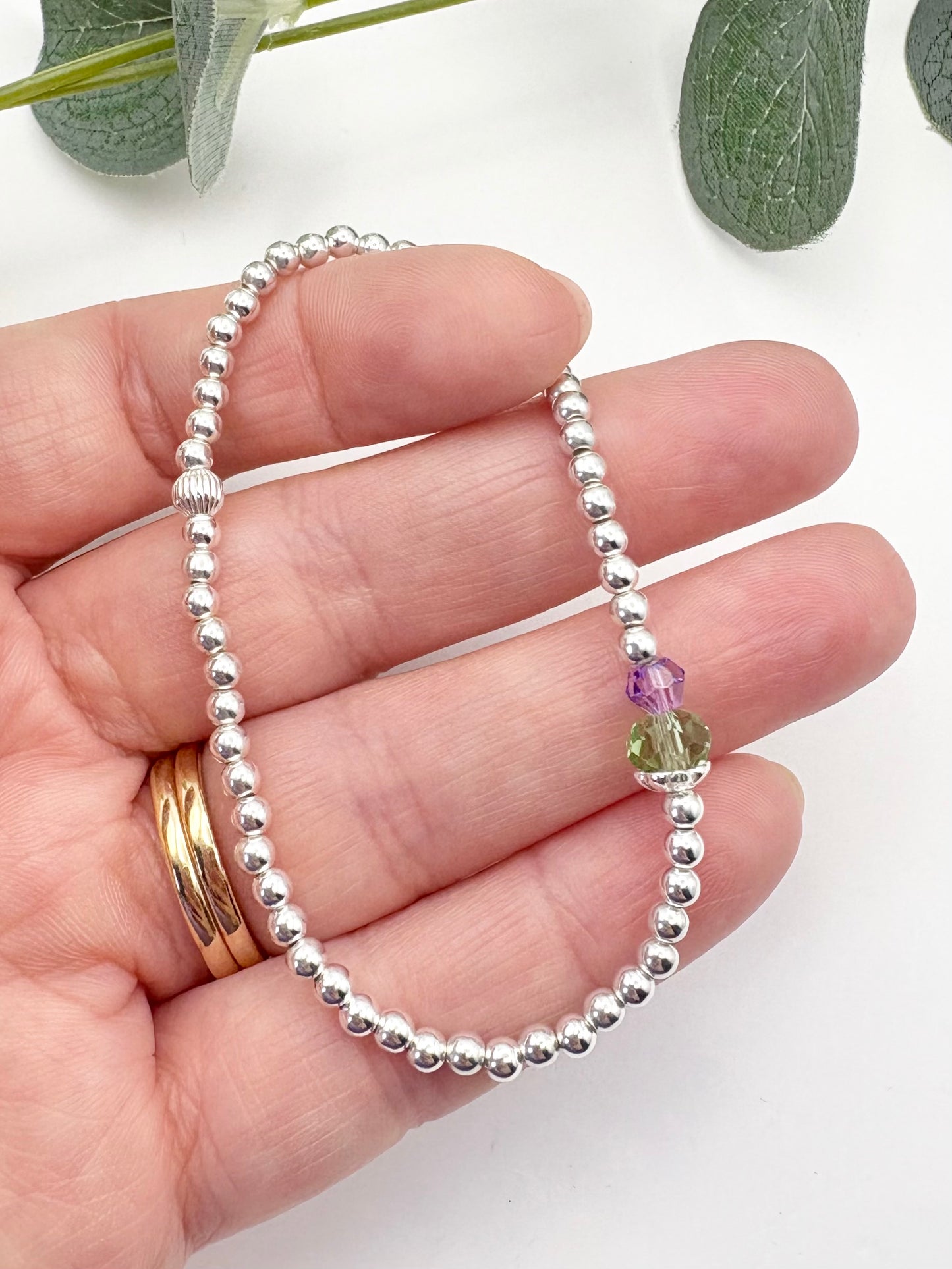 Thistle Dainty Beaded Stretch Bracelet - Sterling Silver or Gold-Filled