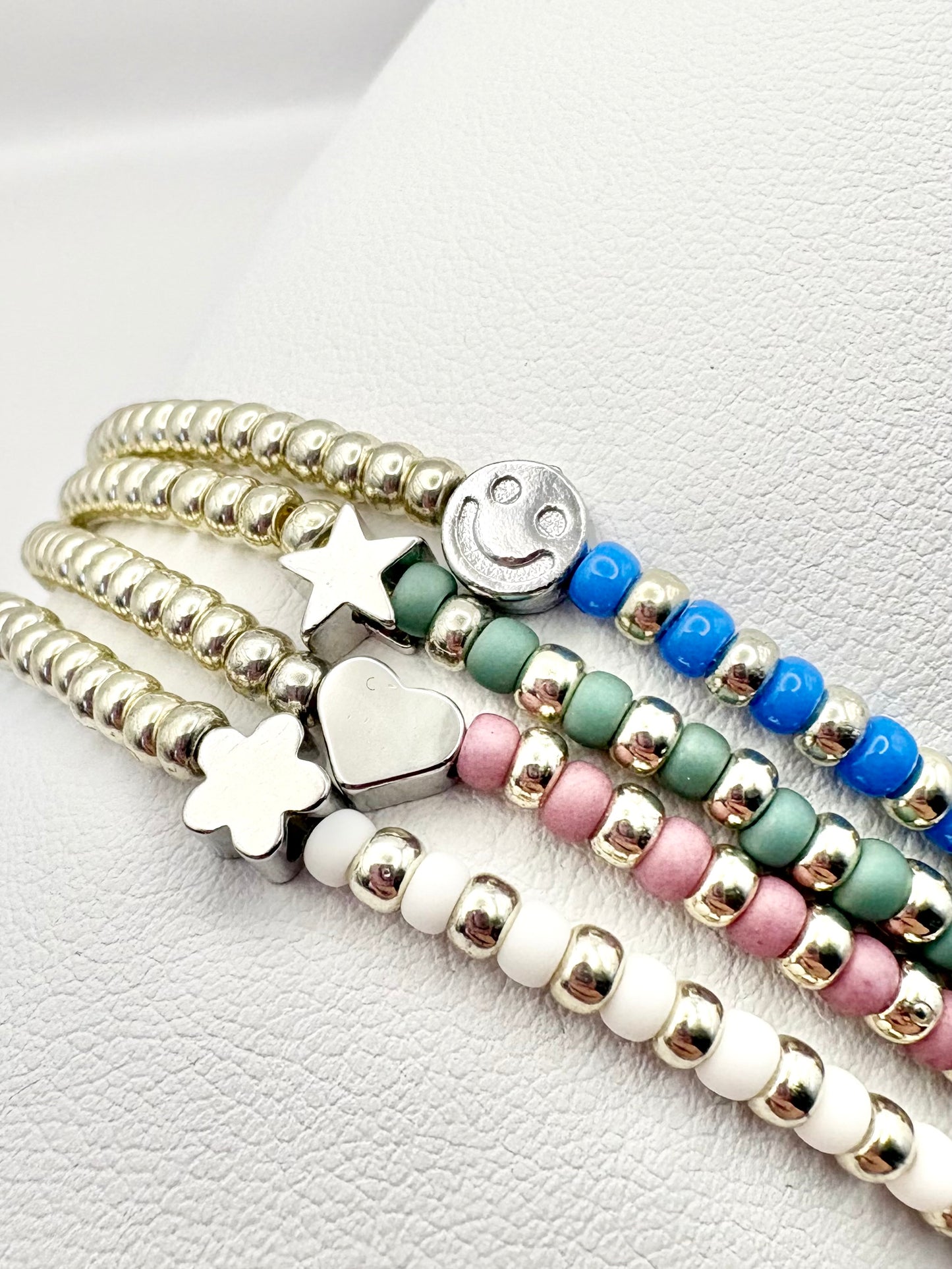 Pastel Seed Beaded Charm Bracelet