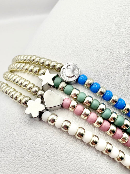 Pastel Seed Beaded Charm Bracelet