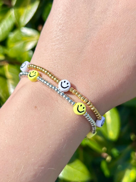 Smiley Face Seed Bead Necklace Silver or Gold-Plated