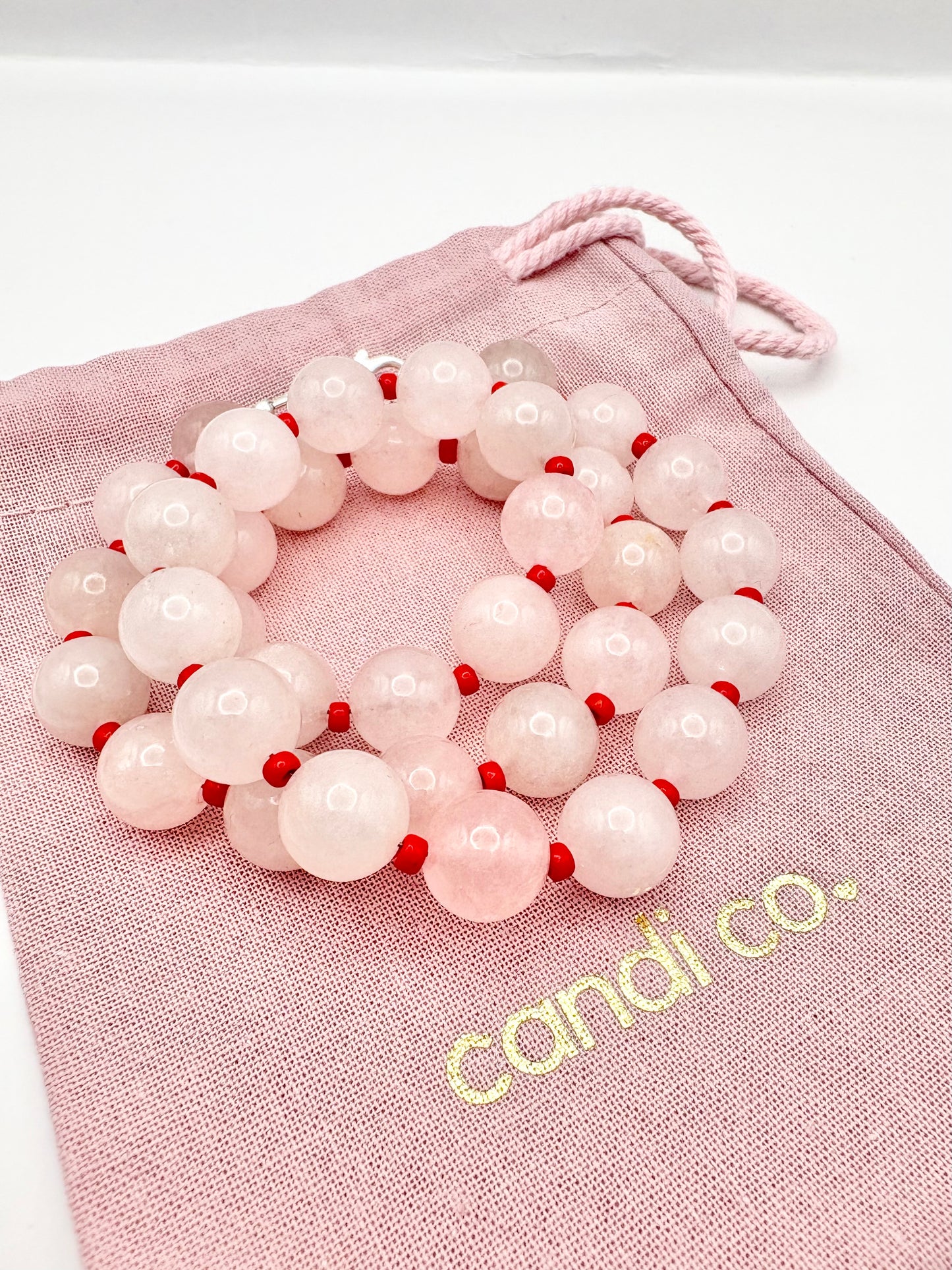 Pink Mountain Jade and Sterling Silver Beaded Necklace