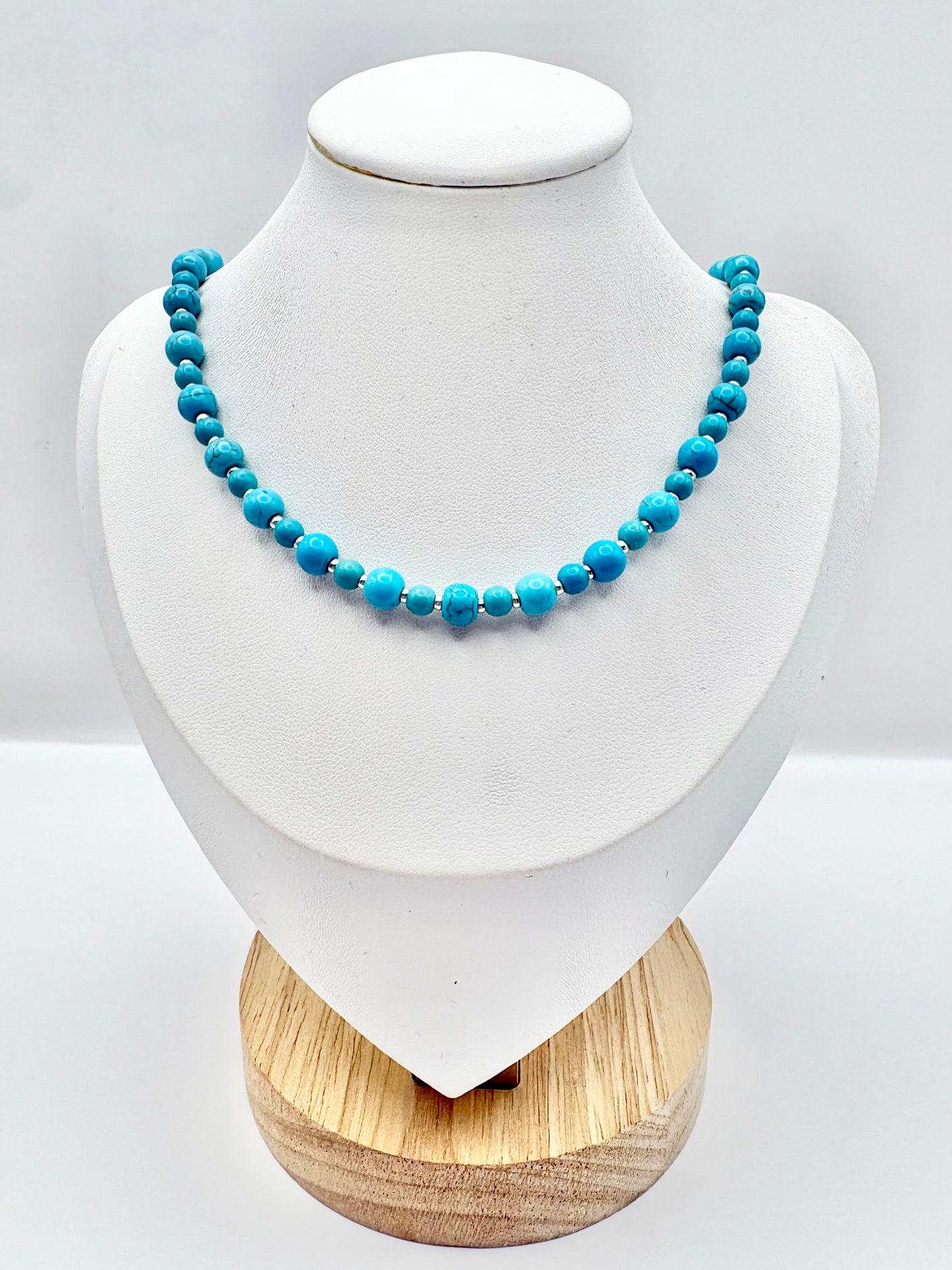 Turquoise Howlite and Sterling Silver Beaded Necklace
