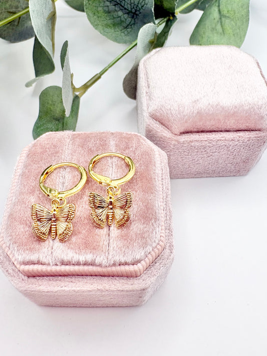 Butterfly Charm Huggie Hoop Earrings