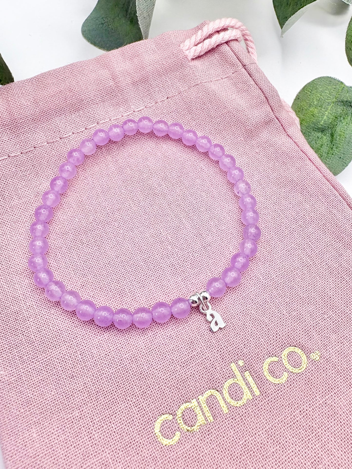Lilac Malaysian Jade Sterling Silver Initial Bracelet