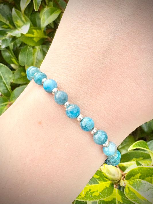 Apatite Gemstone and Silver Seed Beaded Stretch Bracelet
