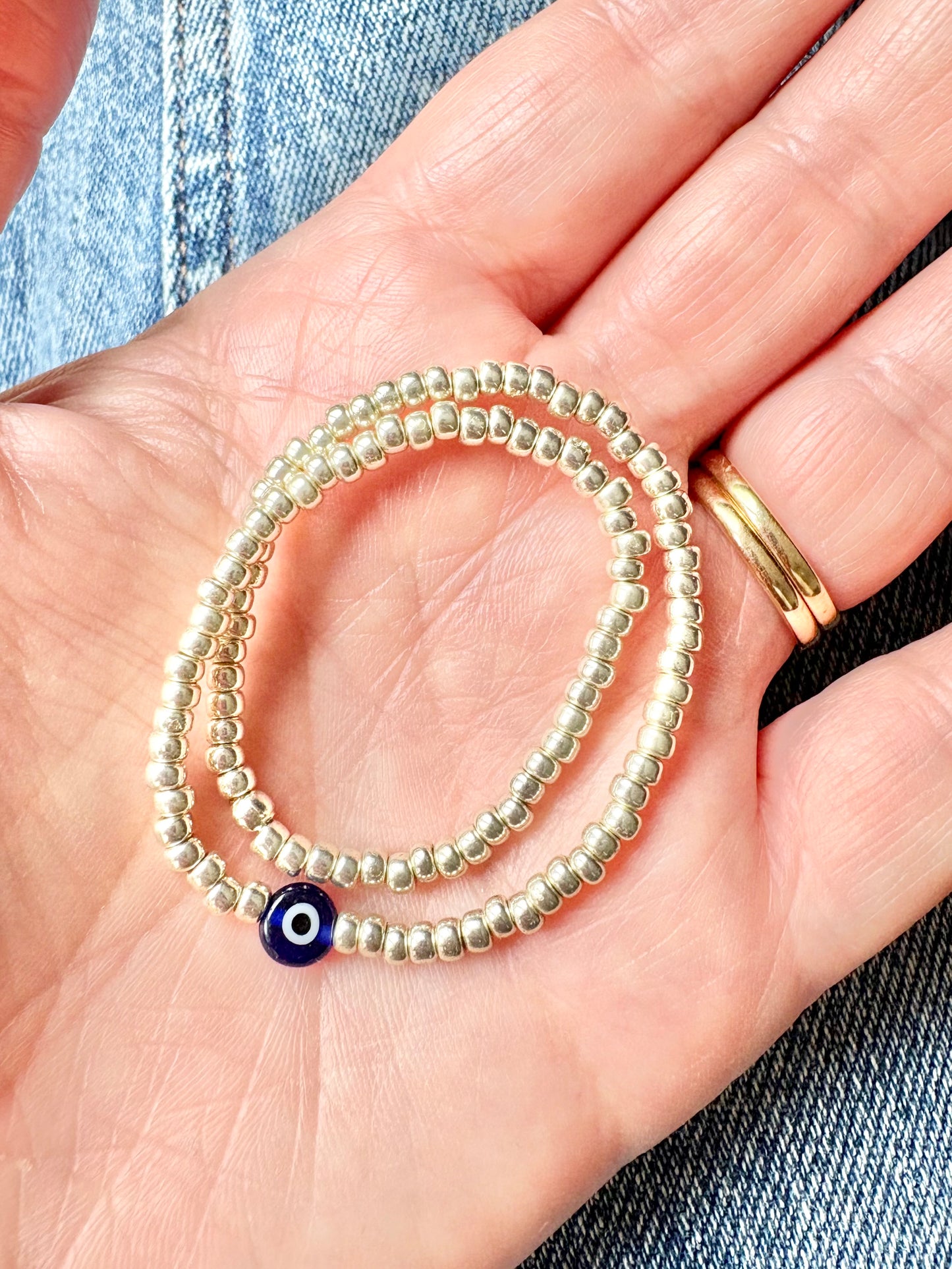 Evil Eye Seed Bead Anklet - Gold or Silver