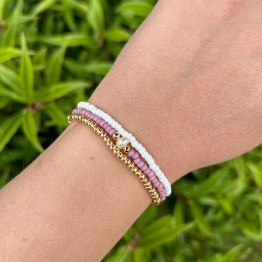 Stacking Seed Bead Freshwater Pearl Bracelet Trio - Various Colours