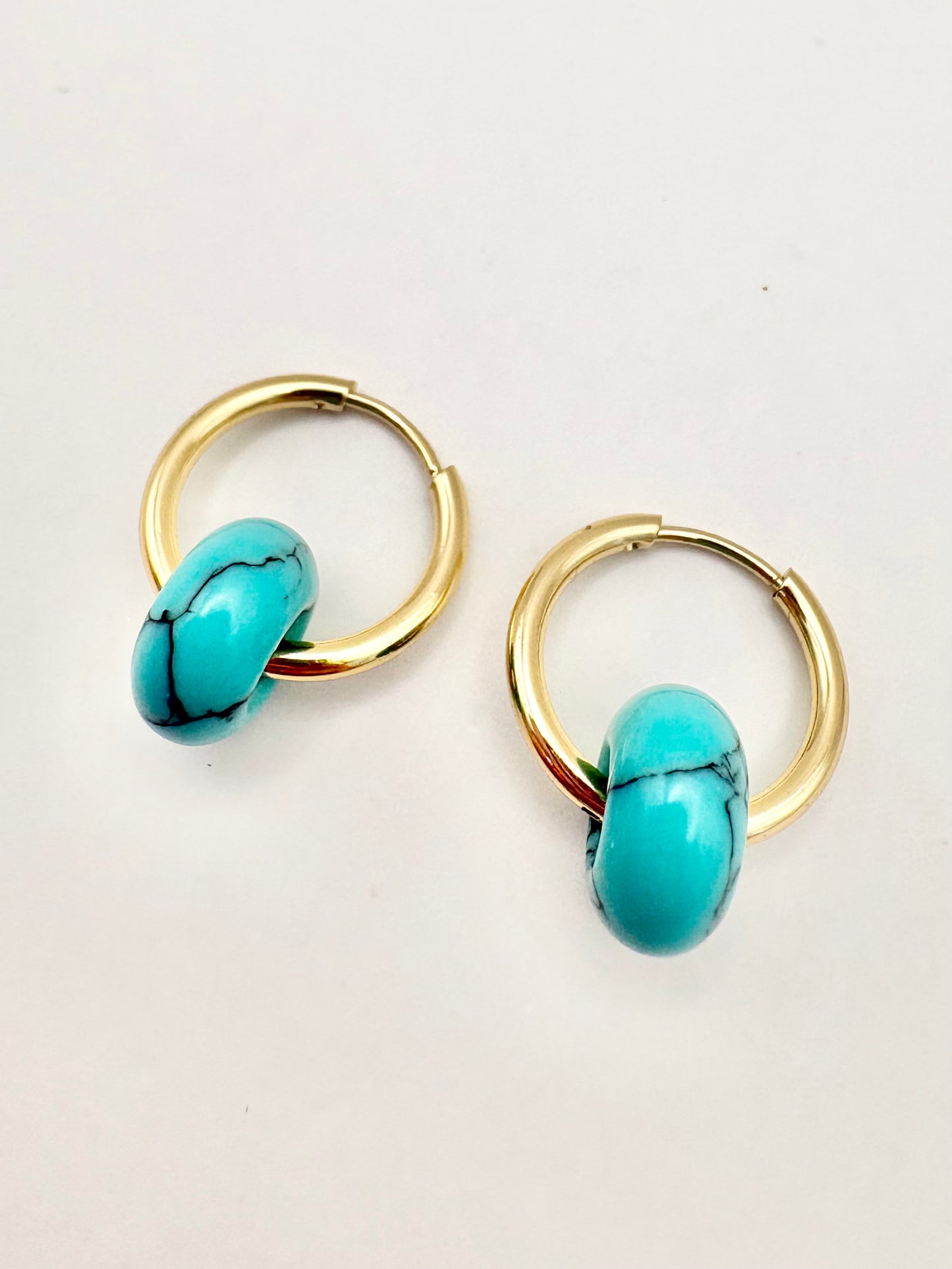 Turquoise Howlite Huggie Hoop Earrings - Stainless Steel