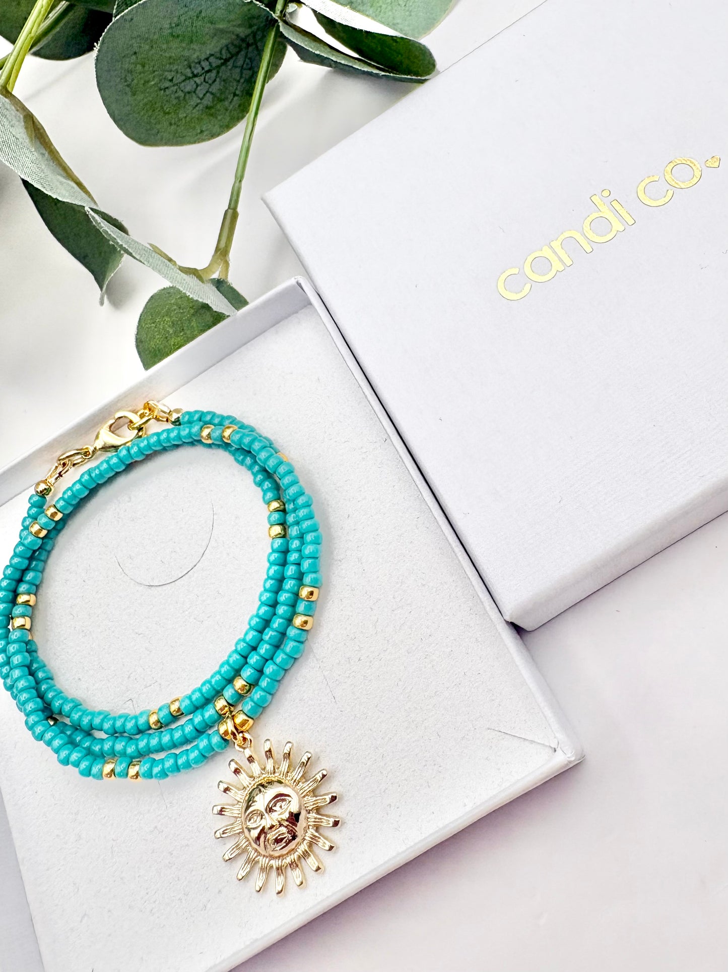 Seed Bead & Sunshine Pendant Necklace - Turquoise or Red