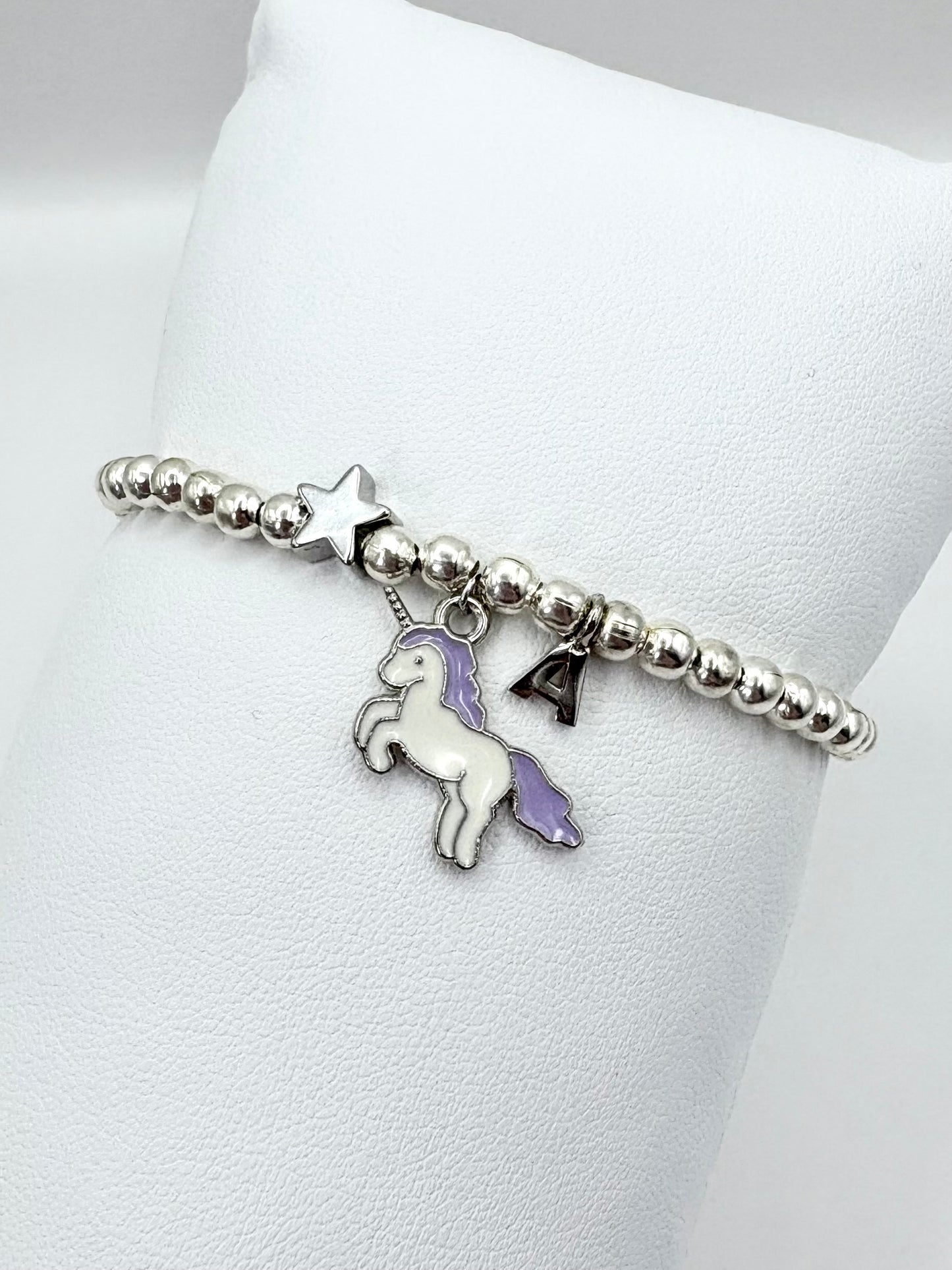 Kids Personalised Unicorn Charm Bracelet Silver