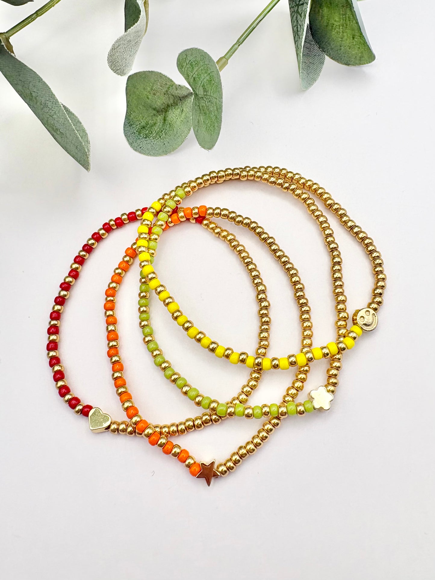 Rainbow Seed Beaded Charm Bracelet