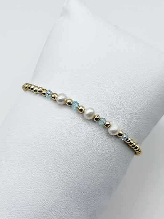 Crystal Freshwater Pearl Bracelet  - Gold