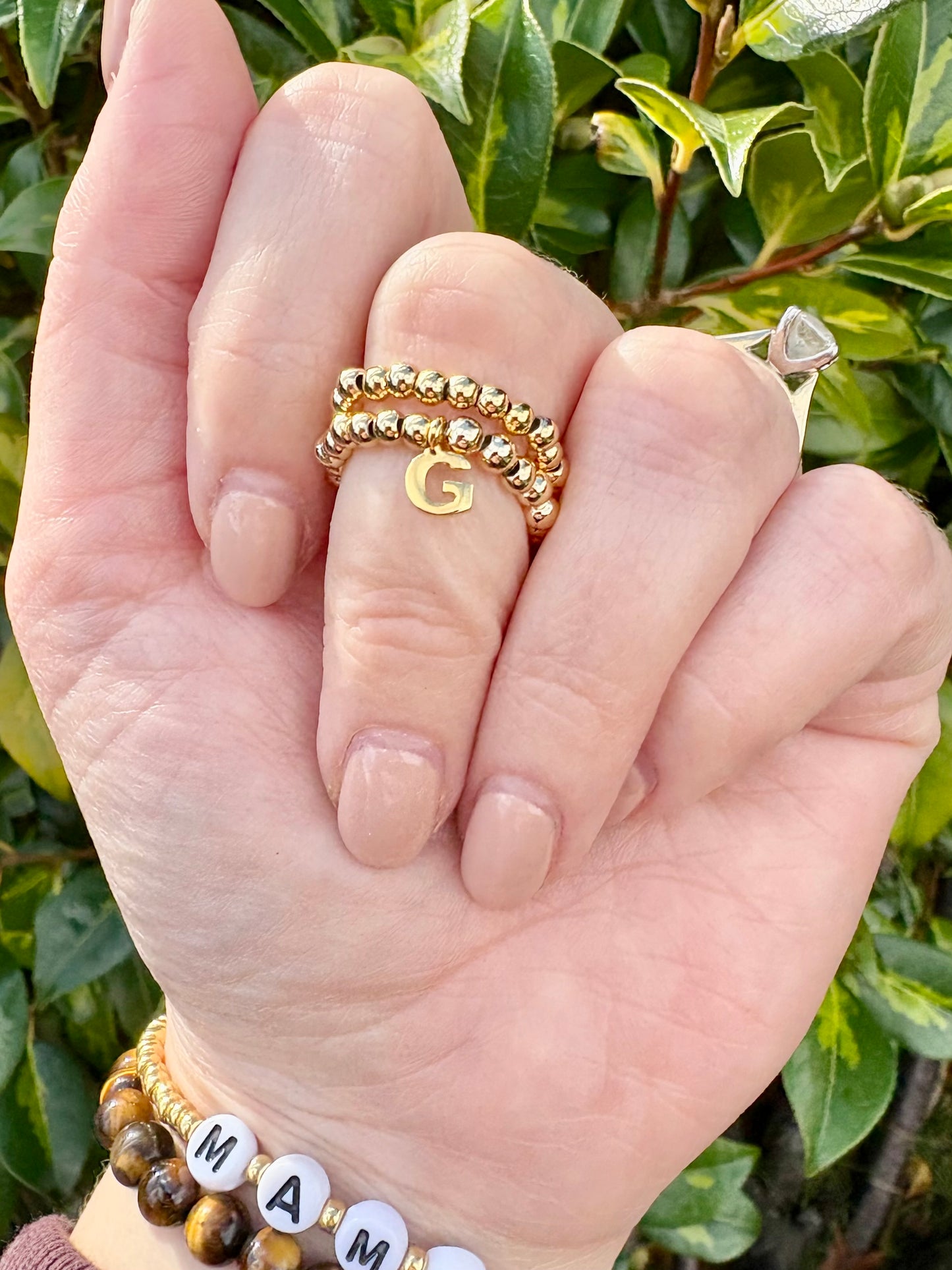 Beaded Stretch Ring - Gold or Silver-Plated