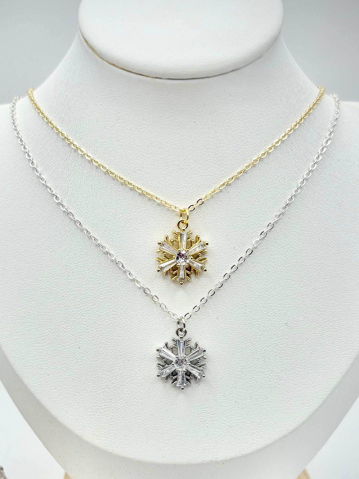 Sparkly Snowflake Necklace - Gold or Silver-Plated