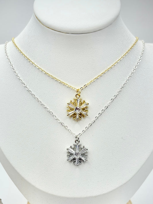 Sparkly Snowflake Necklace - Gold or Silver-Plated