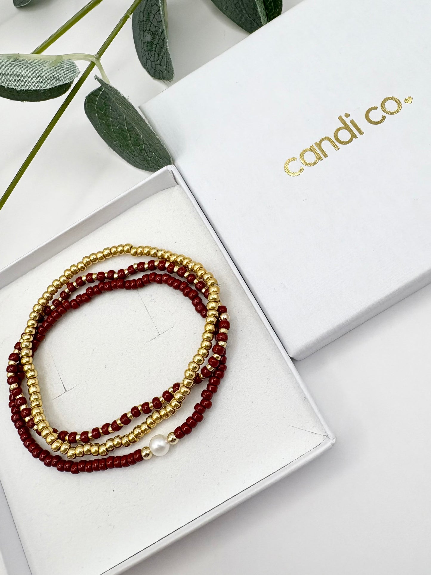 Seed Bead Freshwater Pearl Bracelet Stack - Autumnal Colours