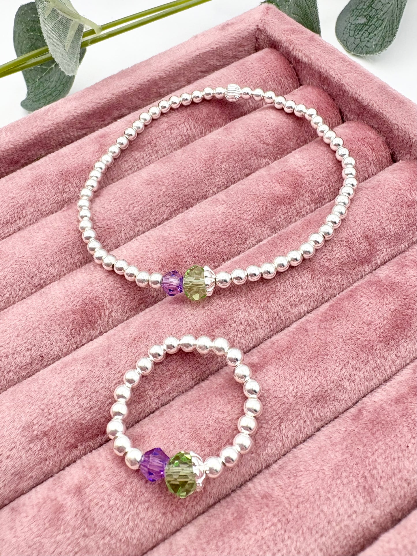 Thistle Dainty Beaded Stretch Bracelet - Sterling Silver or Gold-Filled