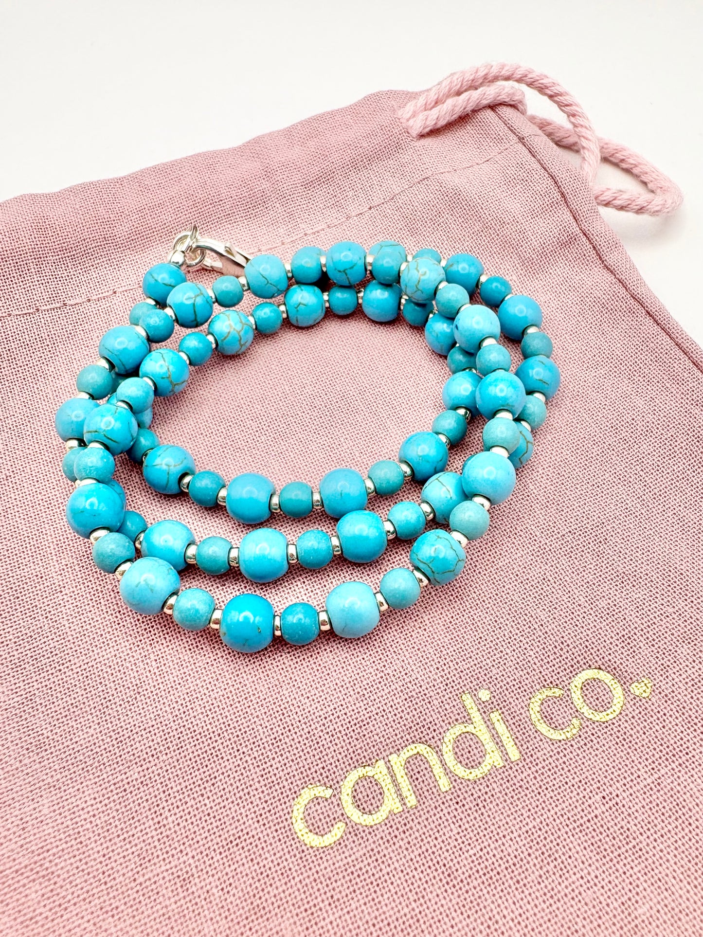 Turquoise Howlite and Sterling Silver Beaded Necklace