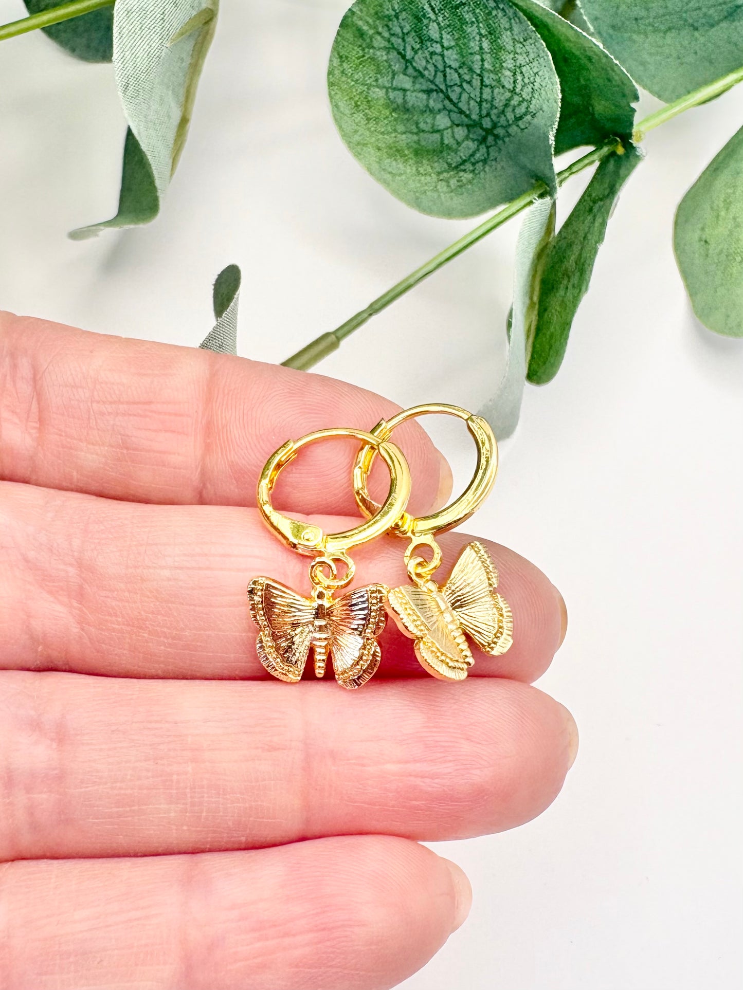 Butterfly Charm Huggie Hoop Earrings
