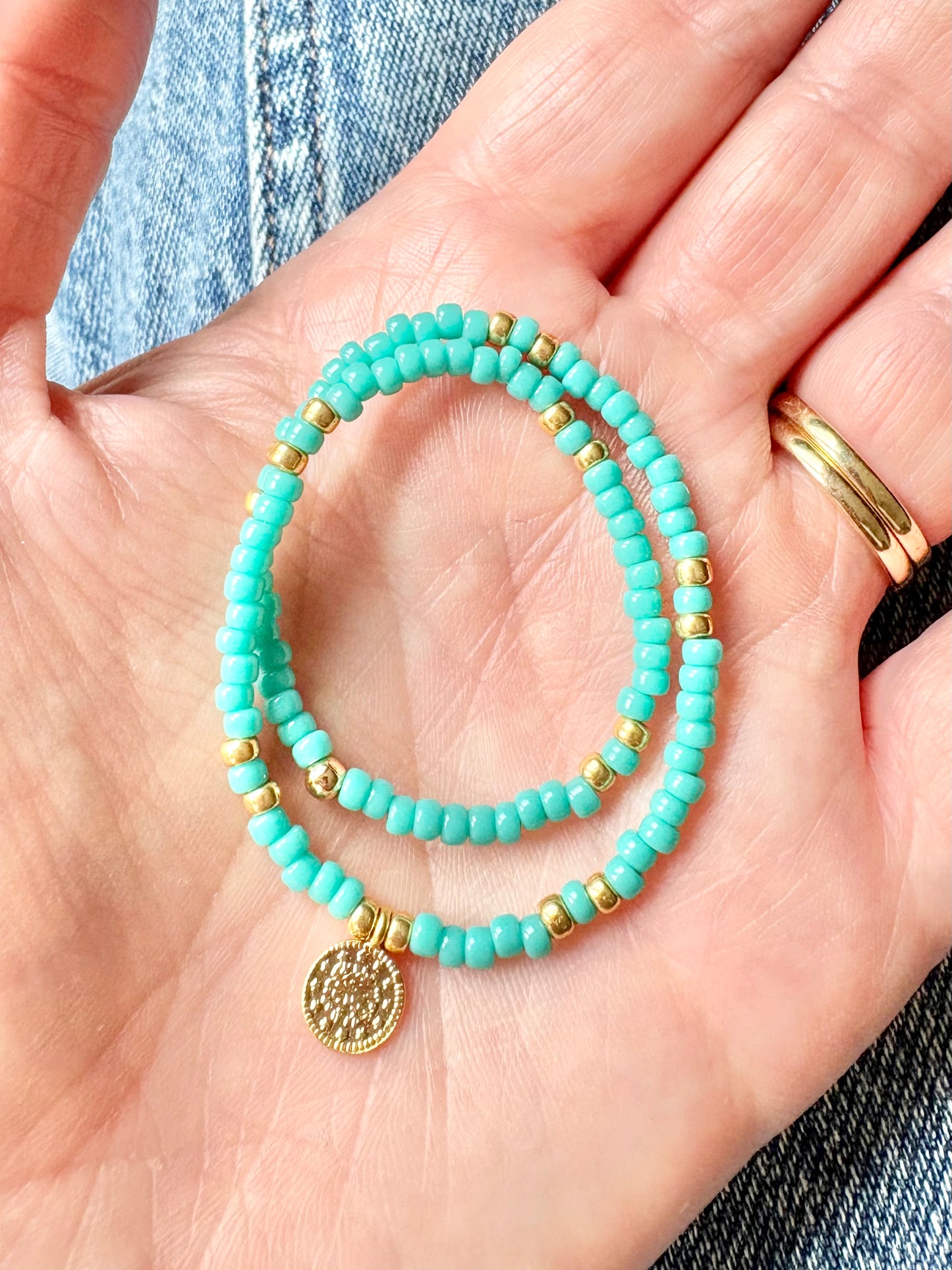 Boho Coin Seed Bead Anklet - Red, Turquoise or White