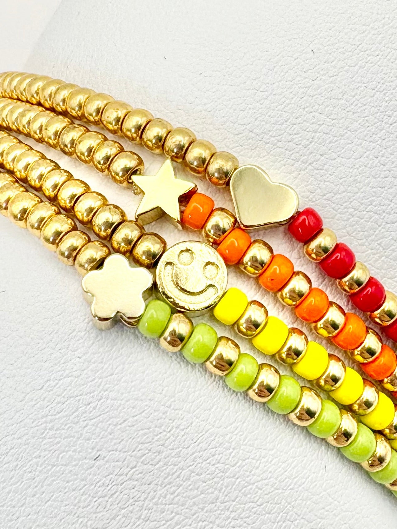 Rainbow Seed Beaded Charm Bracelet