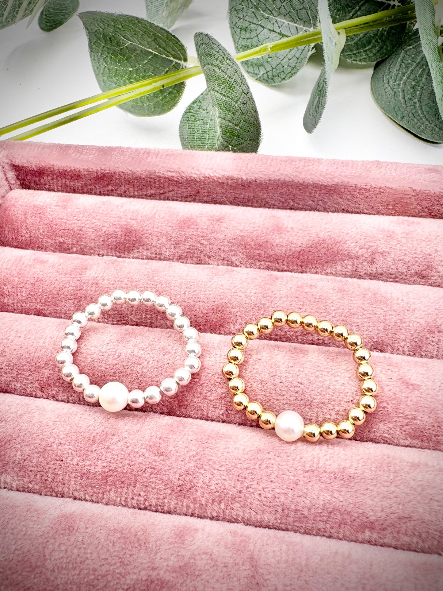Luxe 925 Sterling Silver or Gold-Filled Freshwater Pearl Beaded Stretch Ring - Perfect For Stacking