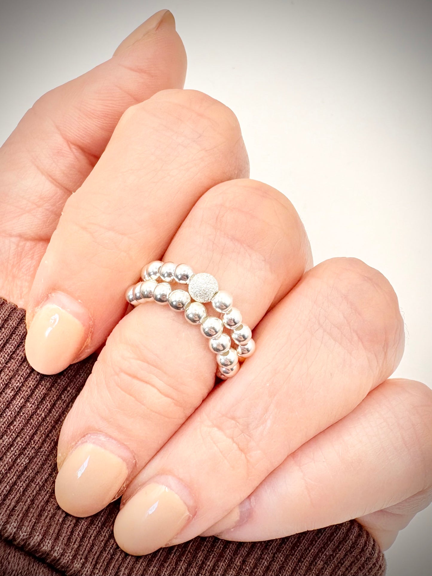 Luxe 925 Sterling Silver or Gold-Filled Sparkle Beaded Stretch Ring - Perfect For Stacking