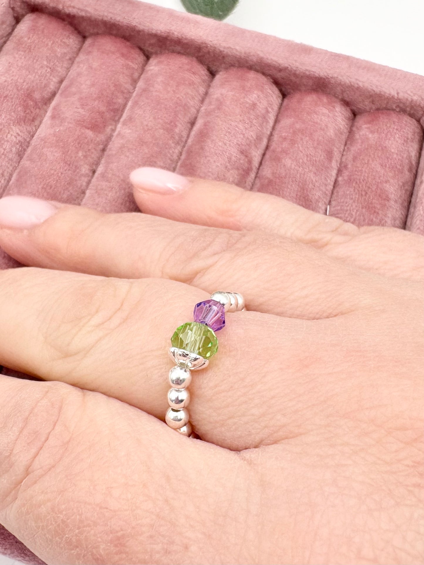 Thistle Beaded Stretch Ring - Sterling Silver or Gold-Filled