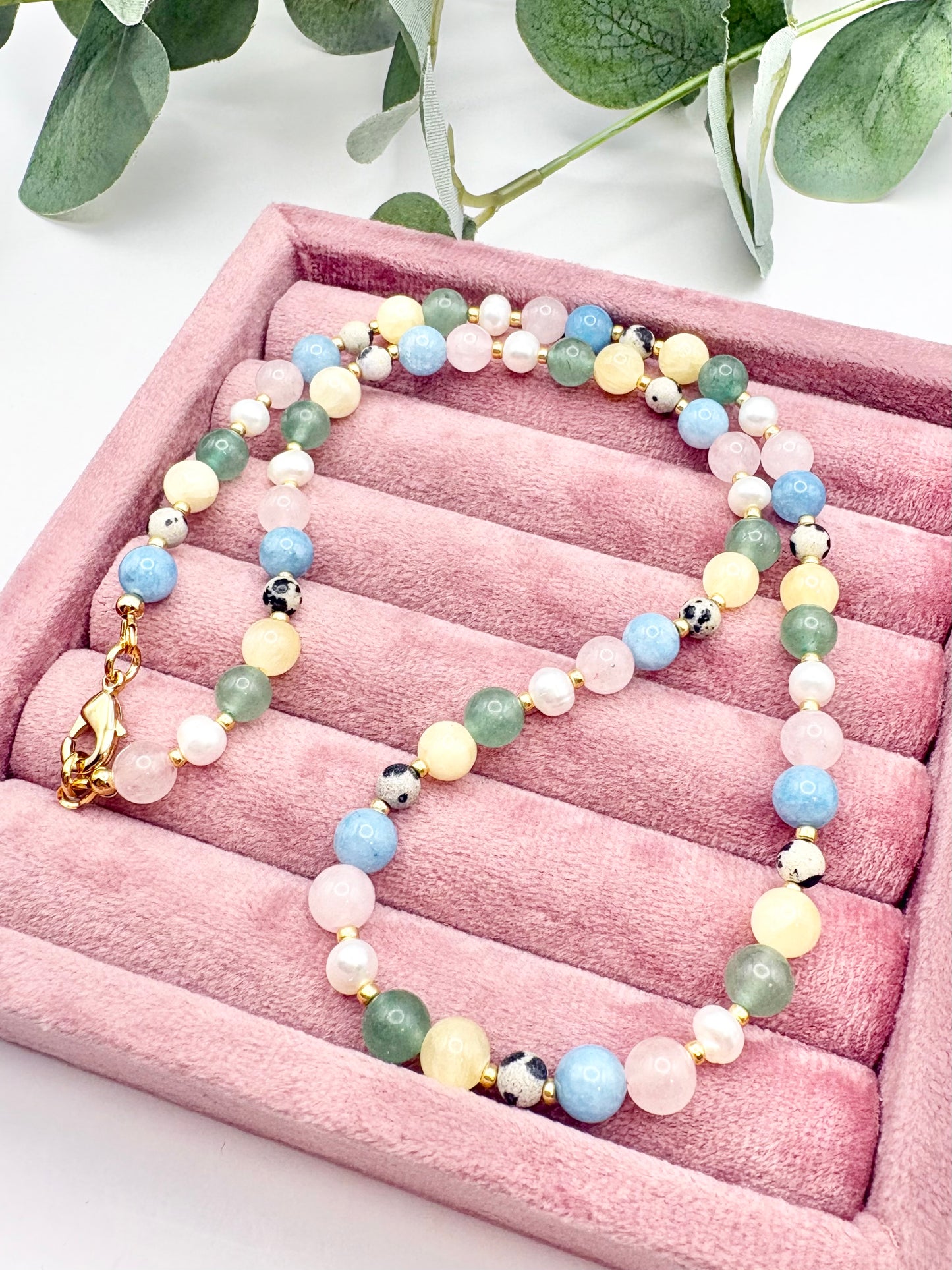 Pastel Gemstone & Pearl Necklace - Gold-Plated