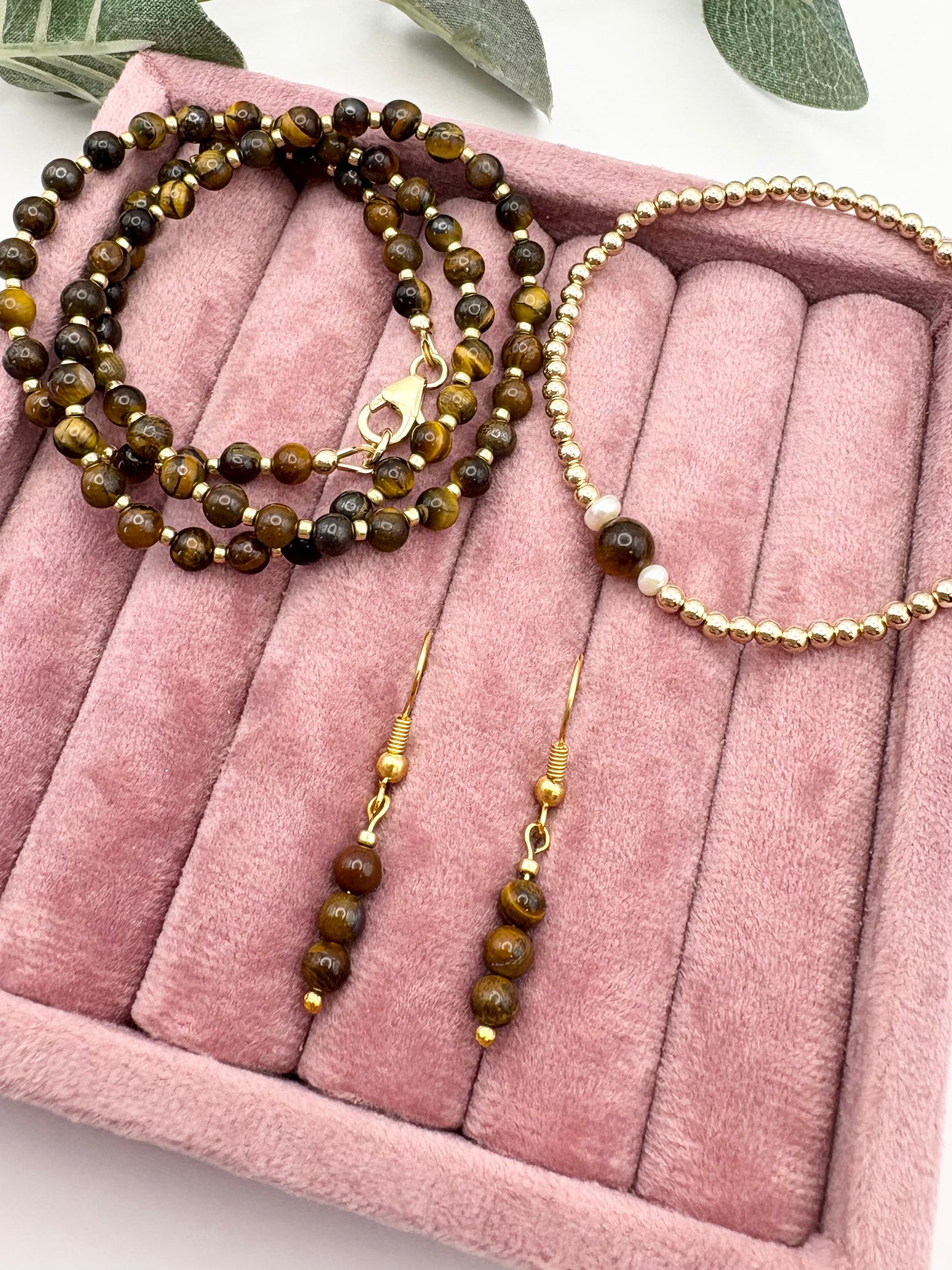 Tiger's Eye Beaded Gemstone Wire Earrings - Gold-plated or Gold-filled