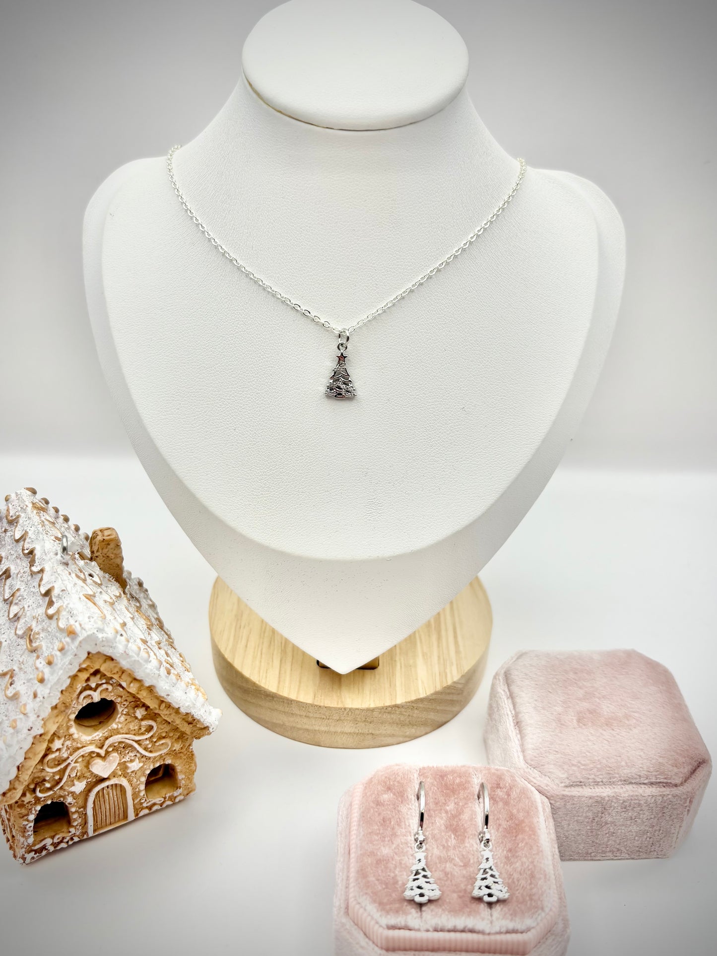 Sparkly Christmas Tree Charm Necklace - Gold or Silver-Plated